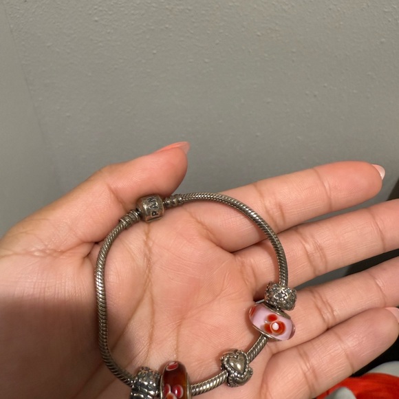 PANDORA Silver Bracelet with Red and Pink Charms - Picture 5 of 5